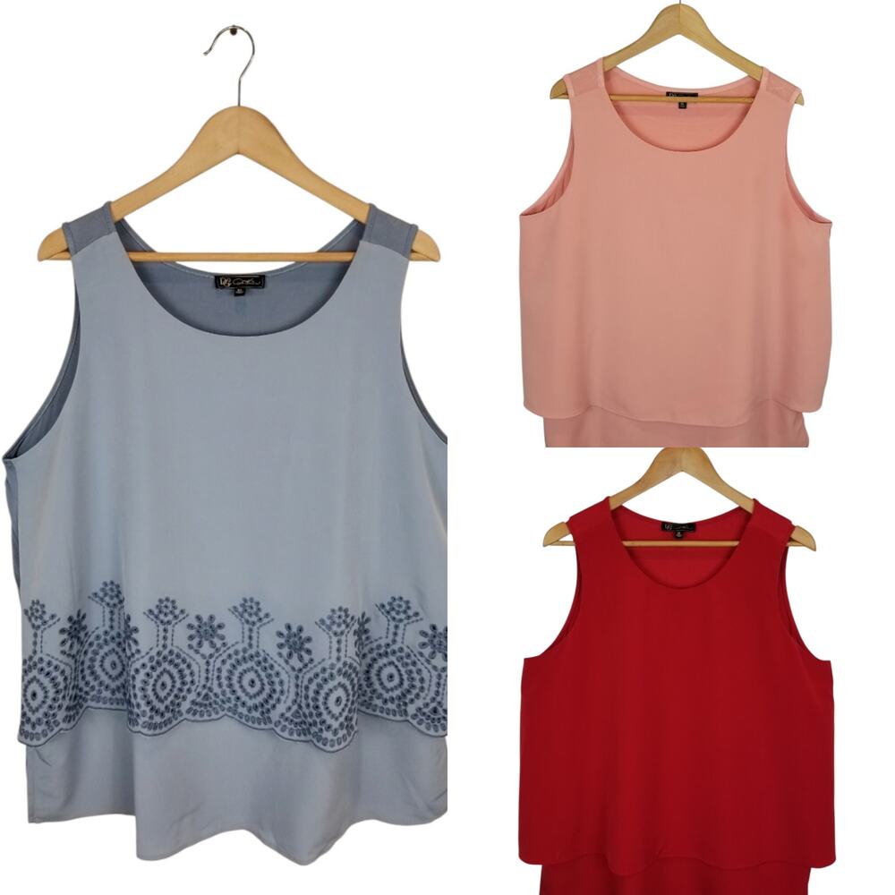 DG2 by Diane Gilman Lot of 3 Tank Tops Sleeveless Blouse Blue Red Peach Size XL